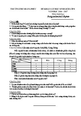Đề khảo sát học sinh giỏi Sinh học lớp 8 (Có đáp án) - Năm học 2016-2017 - Trường THCS Bằng Phúc
